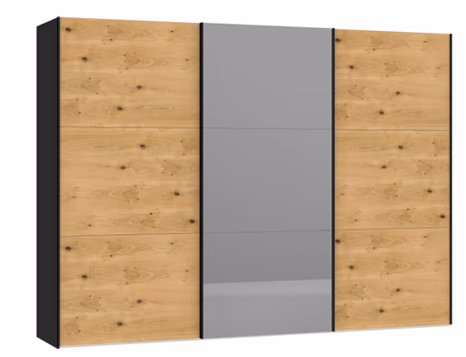 Schwebetürenschrank JOIN IT- B ac. 303 cm., Schwarz, Eiche, Furniert, Spiegel, Dunkel