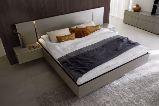 Bettanlage Matera - Liegefläche ca. 180x200 cm, Lack, Muschelgrau, Wildeiche, Coffee