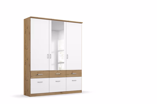 Drehtürenschrank ROYAN- B ca. 136 cm, Eiche Dekor, Weiß