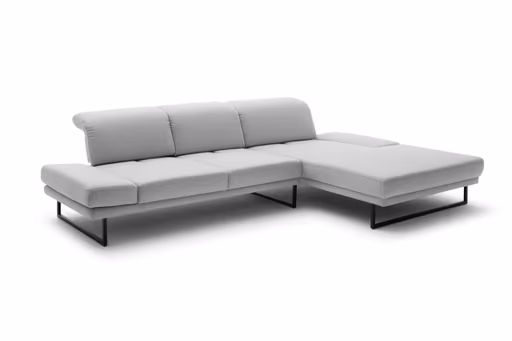 Ecksofa - 2-Sitzer mit Longchair rechts, Kopfteil/Sitztiefe verstellbar, Stoff, Hellgrau