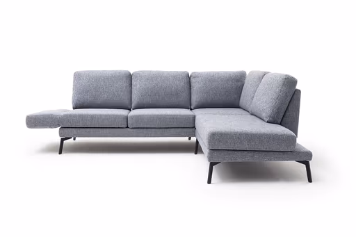 Ecksofa - 2-Sitzer mit Ecke rechts, Rückenlehne/Armlehne verstellbar (manuell), Drehsitz (manuell), Flachgewebe, Graublau
