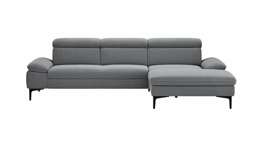 Ecksofa Felipa - 2,5-Sitzer mit Longchair rechts inkl. Kopfteil verstellbar, Stoff, Grau