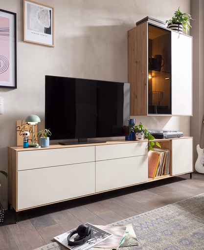 Wohnwand Medio - inkl. Beleuchtung, Melamin, Sand