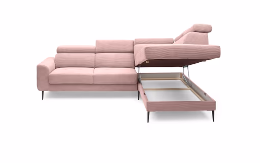 Ecksofa CHARIS - 2-Sitzer, Ecke rechts inkl. Schlaffunktion und Bettkasten, Microfaser, Altrosa