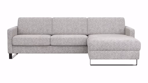 Schlafsofa Laredo - 2-Sitzer mit Longchair rechts inkl. Schlaffunktion mit Bettkasten und Armteile verstellbar, Stoff, Graubeige