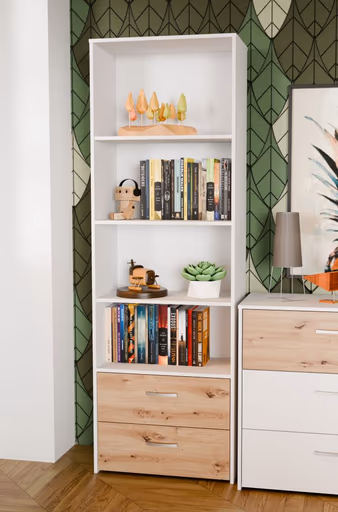 Regal FILIPO- Weiß, Eiche Dekor