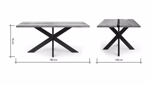 Esstisch Kima - LB ca. 180x100 cm, Wildeiche massiv mit Epoxid-Harz