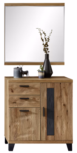 Schuhschrank mit Spiegel - Wildeiche massiv