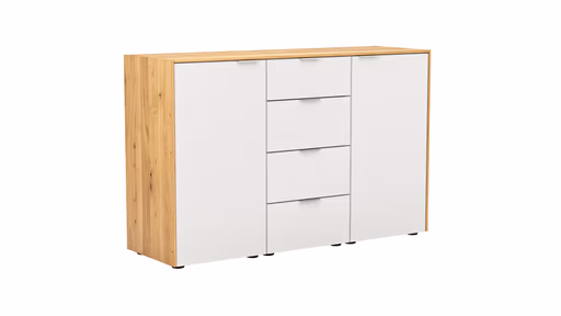Kommode Colorado - BHT ca. 138x87x43 cm, Glas weiß mit Eiche furniert