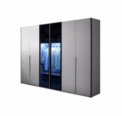 Drehtürenschrank EM Lascala 6-türig - B. ca. 300 cm, seidengrau, Glas