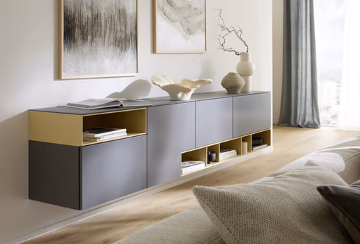 Sideboard 3900 - BHT ca. 260x55x45 cm, Lack, Steingrau