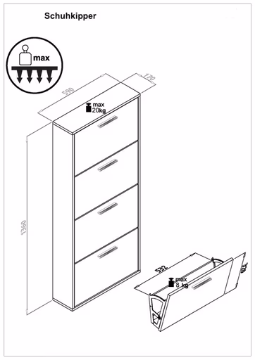 Schuhkipper - B ca. 59 cm, Artisan Eiche Nachbildung