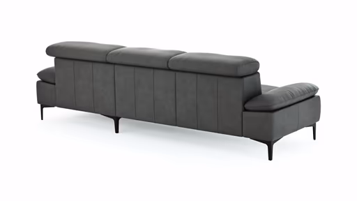 Ecksofa Felipa - 2,5-Sitzer mit Longchair rechts inkl. Kopfteil verstellbar, Leder, Grau