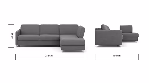 Ecksofa Nuoro - 2-Sitzer mit Longchair rechts inkl. Schlaffunktion und Bettkasten, Stoff, Dunkelgrün