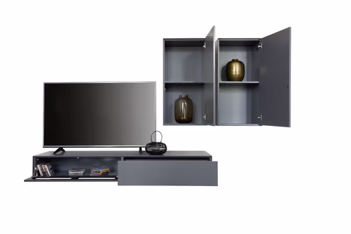 Wohnwand Edge - B ca. 180 cm, Lack, Graphit