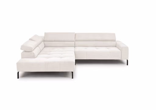 Ecksofa COLLEEN 2.0 - Ecke links mit 2-Sitzer, Kopfteil verstellbar, Feincord, Weiß