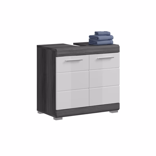 Waschbeckenunterschrank - B ca. 60 cm, Rauchsilber, Weiß Hochglanz