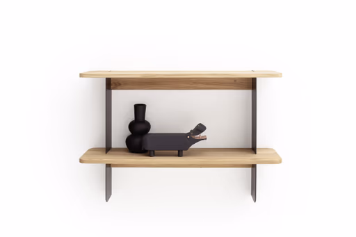 Wandregal Olai - Asteiche massiv, Metall, Schwarz