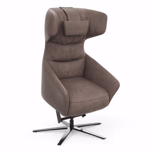 Drehsessel Houston Relax - Größe M, inkl. Relaxfunktion (motorisch), Aufstehhilfe und Kopfstütze, Leder, Dunkelbraun