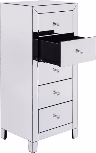 Hochkommode- Weiß, Lackiert, Glas, Verspiegelt