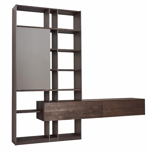 Wohnwand Mileto - Asteiche massiv gebürstet, Tabak geölt