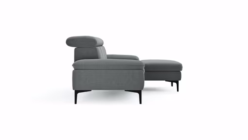 Ecksofa Felipa - 2,5-Sitzer mit Longchair rechts inkl. Kopfteil verstellbar, Stoff, Grau