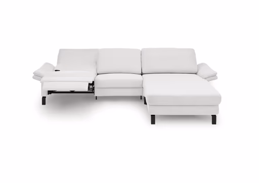 Ecksofa CALM PREMIUM 2.0 - 3-Sitzer mit Longchair rechts, Relaxfunktion motorisch, Armlehne verstellbar, Stoff, Hellgrau