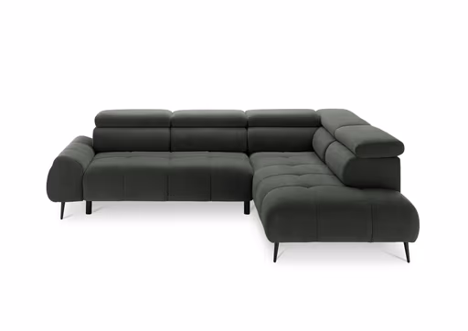 Ecksofa - 2-Sitzer mit Ecke rechts, Sitzvorzug motorisch, Kopfteil verstellbar, Stoff, Moos