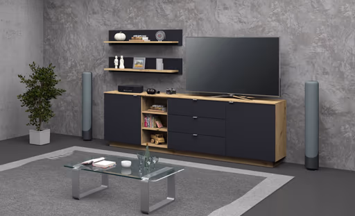 TV-Sideboard - Schwarz, Eiche Dekor