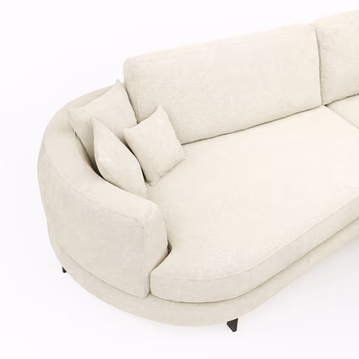 Ecksofa Solenne - Diwan rund links mit Ottomane rechts, Stoff, Weiß