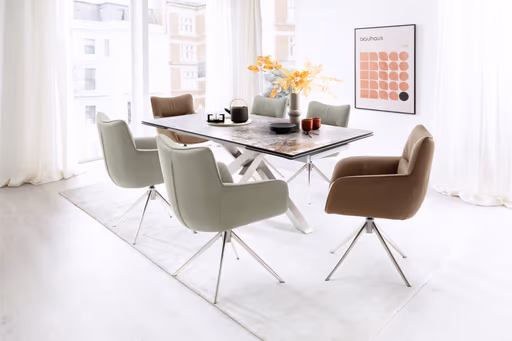 Armlehnstuhl - drehbar, Leder, Creme