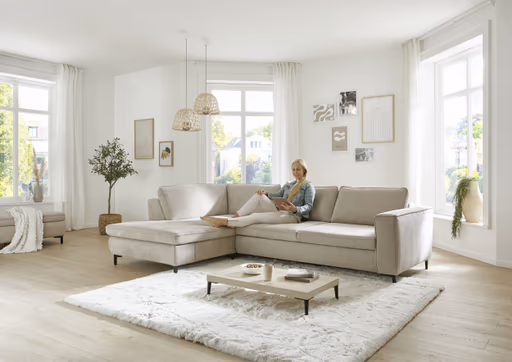 Ecksofa - Ecke links mit 3-Sitzer, Stoff, Sand