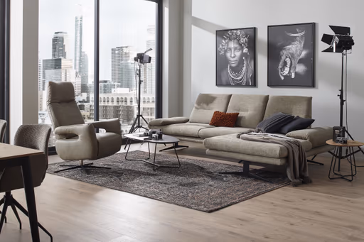 Ecksofa Lucero - 2-Sitzer mit Longchair rechts, Stoff, Olivgrün