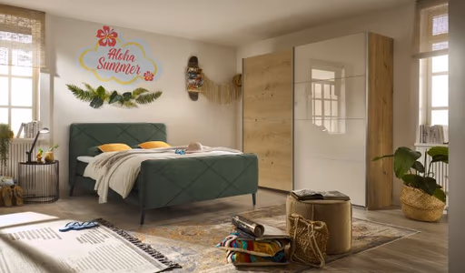 Schwebetürenschrank ROMAN- B ca. 226 cm, Eiche Dekor, Glas, Champagner