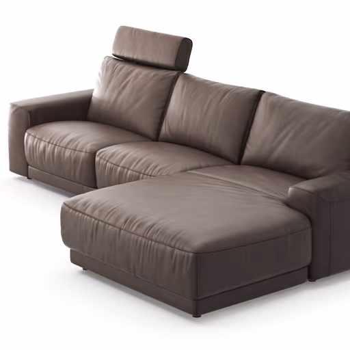 Ecksofa Balok - 2,5-Sitzer mit Longchair groß rechts, inkl. Relaxfunktion (motorisch) und Kopfstütze, Leder, Dunkelbraun