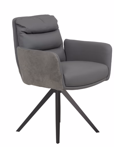 Armlehnstuhl -  drehbar, Kombination Leder-Cord, grau