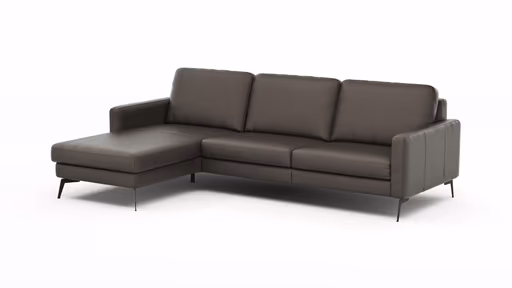 Ecksofa Enna - Longchair Links mit 3-Sitzer, Armlehne A, Leder, Schwarz