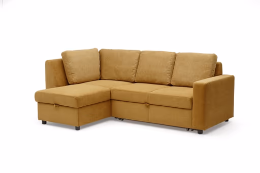 Ecksofa PRO FLEXX - Ecke links, 2-Sitzer inkl. Schlaffunktion und Bettkasten, Stoff, Senfgelb