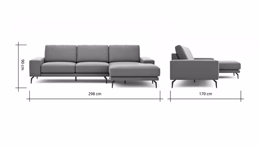 Ecksofa Redington - 2,5-Sitzer mit Longchair rechts, Leder, Grau 
