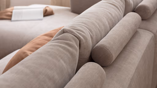 Ecksofa Stormy - Longchair links mit 2,5-Sitzer, Stoff, Graubeige