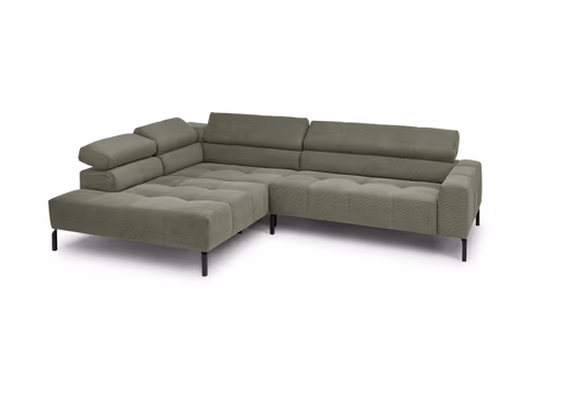 Ecksofa COLLEEN 2.0 - Ecke links mit 2-Sitzer, Kopfteil verstellbar, Feincord, Olive