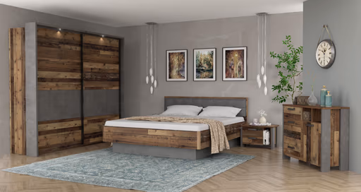 Schwebetürenschrank FEA - B. ca. 270 cm, Old Wood Vintage Dekor, Betonoptik Dunkelgrau