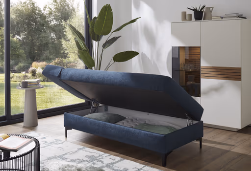 Schlafsofa Verano - Ausrichtung links inkl. Schlaffunktion und Bettkasten, Stoff, Petrol