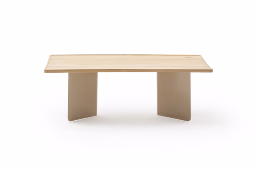 Couchtisch Olai - LHB ca. 120x39x65 cm, Asteiche Massiv, Metall, Beige