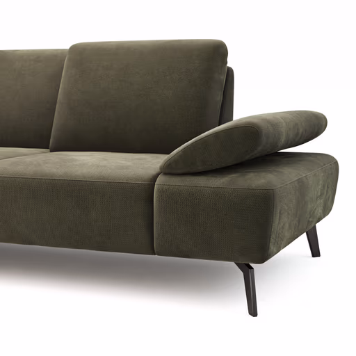 Ecksofa Theodor - Longchair links mit 2-Sitzer, Armlehne/Sitztiefe verstellbar, Stoff, Braungrün