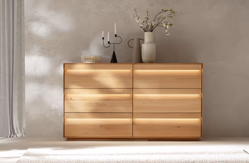 Sideboard Due Viso - inkl. Beleuchtung, BHT ca. 183x103x45 cm, Wildeiche Roheffekt, geölt