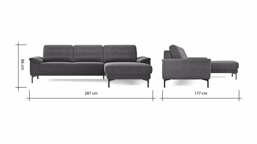 Ecksofa Anna - 2,5-Sitzer mit Longchair rechts, Relaxfunktion/Sitzvorzug motorisch, Stoff, Aqua