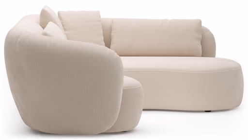 Ecksofa Karasu - 3-Sitzer mit Ottomane rechts, Stoff, Creme
