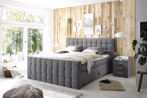 Boxspringbett - Liegefläche ca. 180x200 cm, Stoff, Dunkelgrau