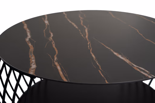 Couchtisch - Ø/H ca. 80x46 cm, Stein dunkel, Schwarz